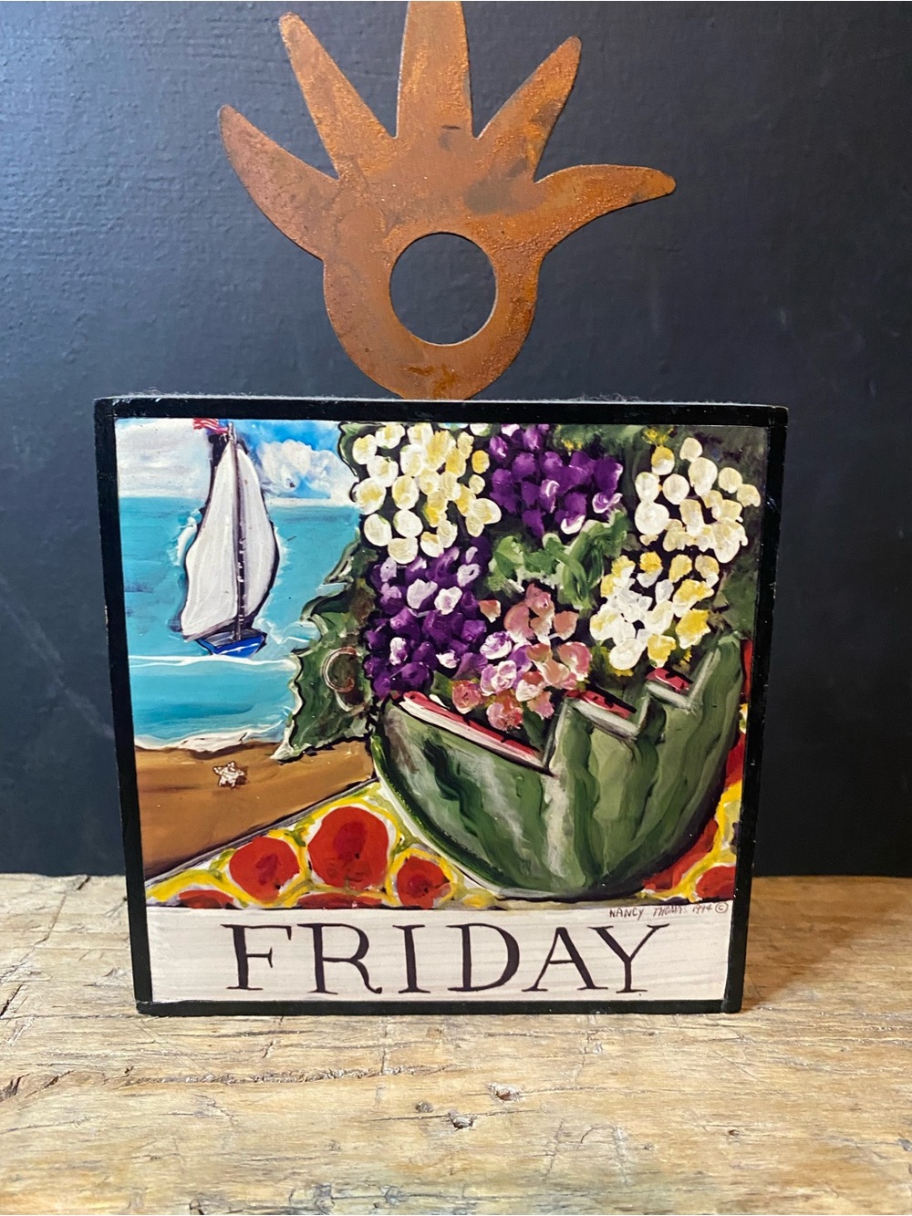 Nancy Thomas original 5x5 plaque with metal topper
